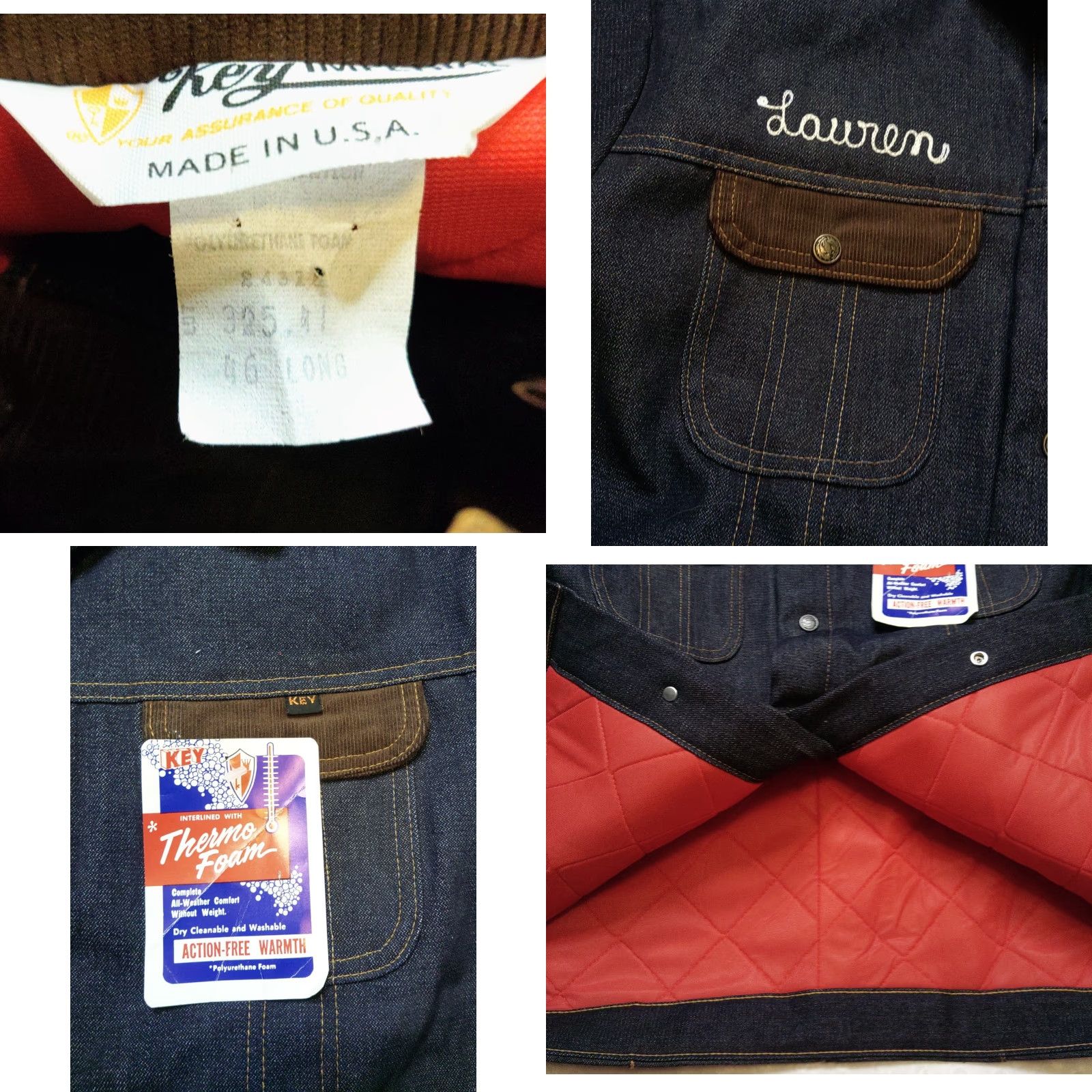 Imperial VINTAGE Key Imperial Jacket Denim Trucker 46L XL Blue Red Quilt Lined Work Wear 1970s Mens Size US 36 / EU 52 - 8 Thumbnail