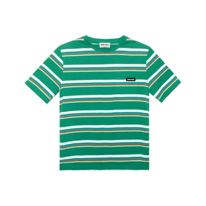 Miu Miu Miu Miu Color-Blocked Logo Short Sleeve T-Shirt 0079 Size XS / US 0-2 / IT 36-38 - 1 Thumbnail
