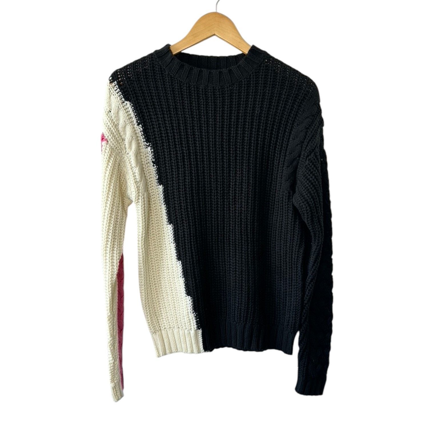 Central Park West Central Park West Black Ivory Pink Medium Knit Sweater Size S / US 4 / IT 40 - 1 Thumbnail