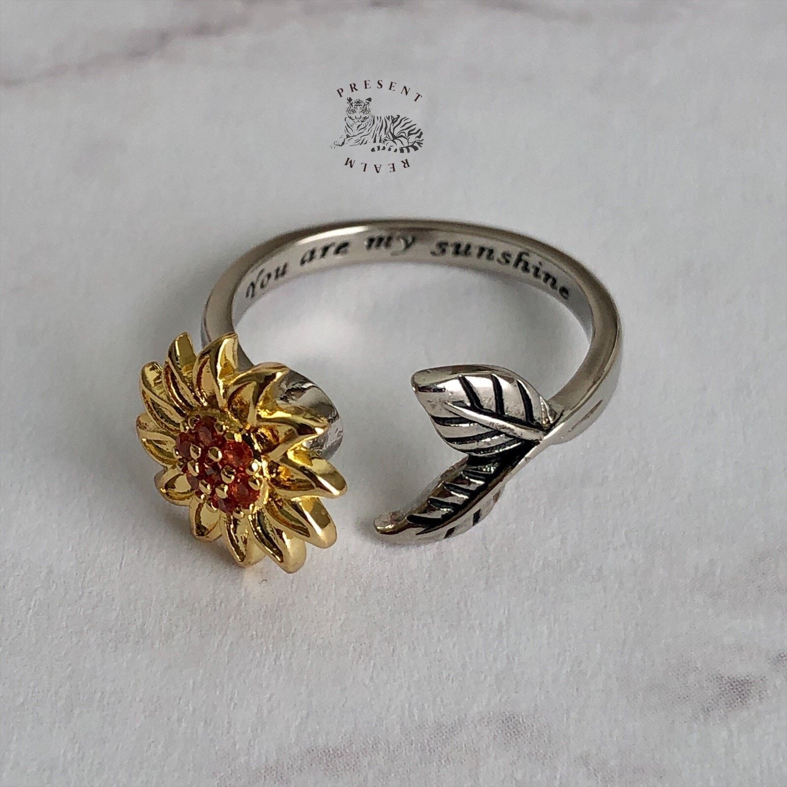 Jewelry × Vintage Sunflower Fidget Ring, Spinner Ring, Adjustable Ring Size ONE SIZE - 1 Thumbnail