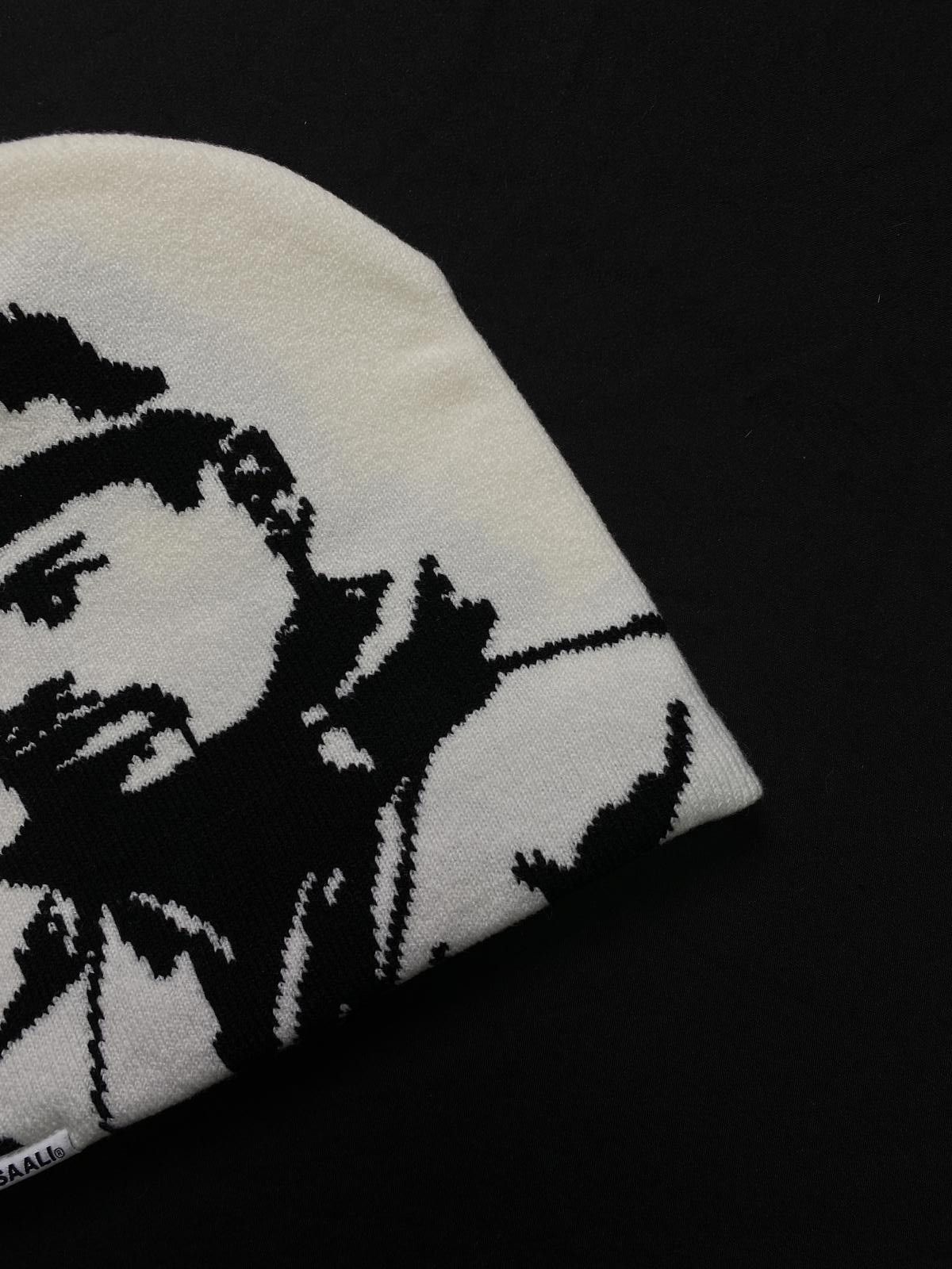 Asaali Rare Asaali Cartel Skully No Cuff Knit White Beanie Hats OS Size ONE SIZE - 6 Thumbnail