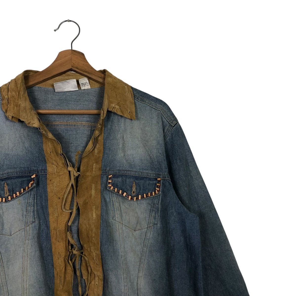 Japanese Brand 🔥VINTAGE DENIM BIKER JACKET LEATHER COLLAR CHICO’s KAPITAL Size US M / EU 48-50 / 2 - 8 Thumbnail