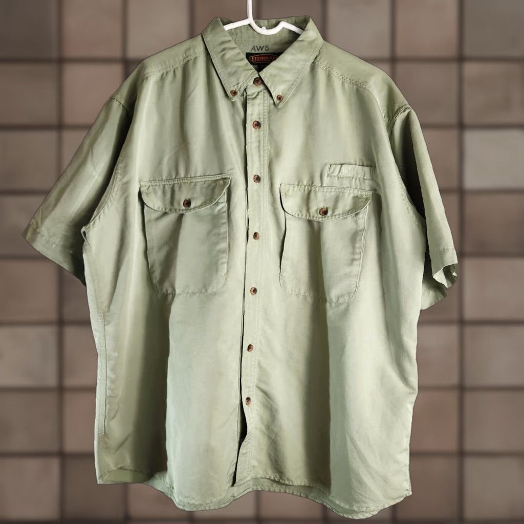 Vintage Flyshacker Mens Button-Down Shirt Short Sleeve Green XXL Collared 4 Pocket Lightweight Moisture Wicking All Seasons Sports Outdoor Fashion Shirt Size US XXL / EU 58 / 5 - 1 Thumbnail