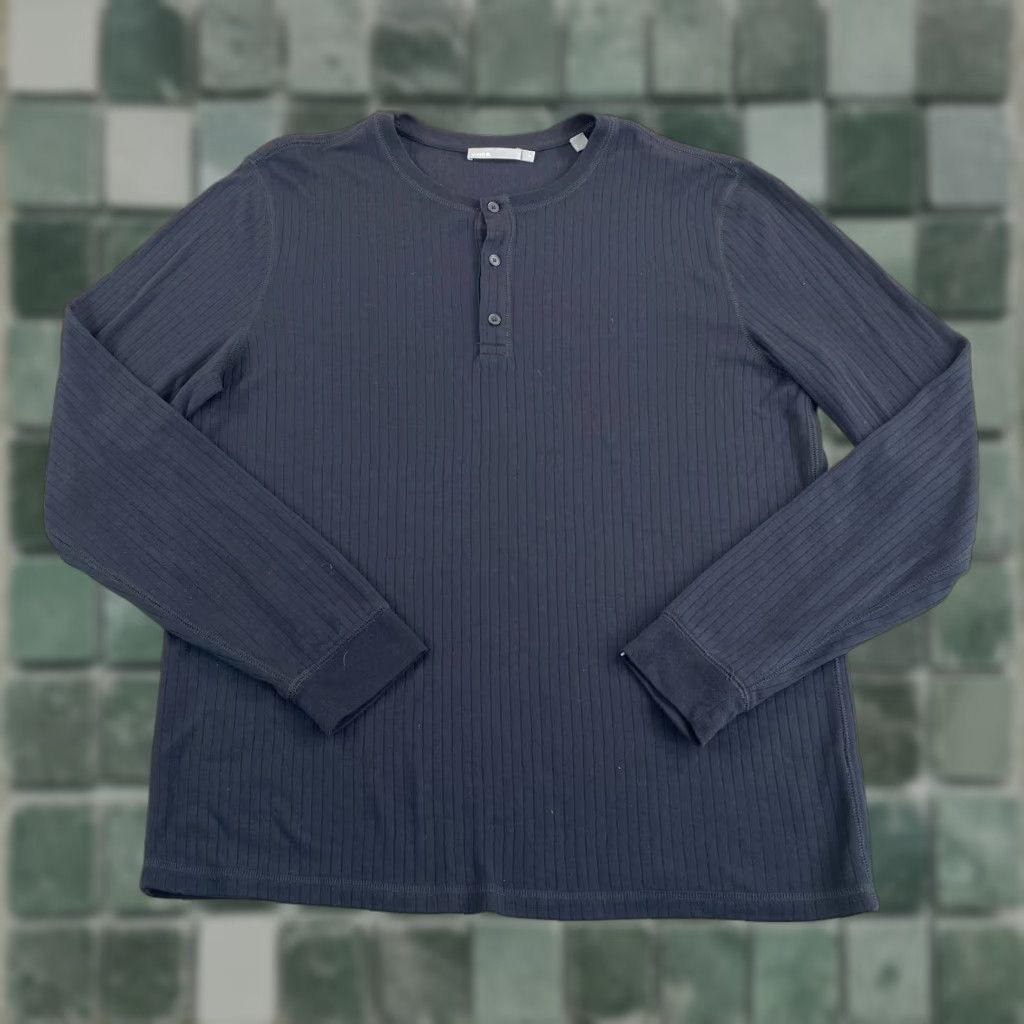 Vince Vince Henley T Shirt Men XL Black Textured Ribbed Long Sleeve Designer Size US XL / EU 56 / 4 - 1 Thumbnail
