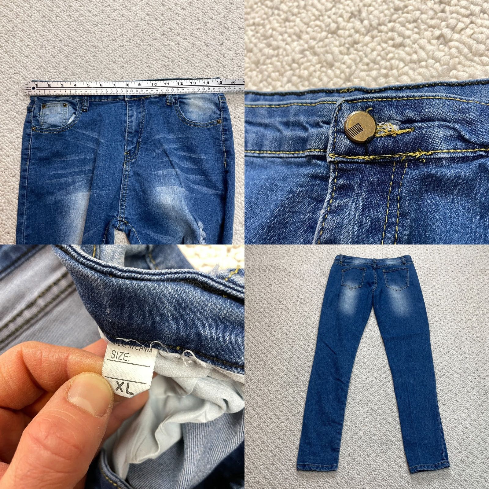 Denime Unbranded Skinny Jeans Womens XL 30x29 Denim Blue Distressed Sandblasted Dark Wash MidRise 5-Pocket Stretch Size 40" / US 18 - 8 Thumbnail