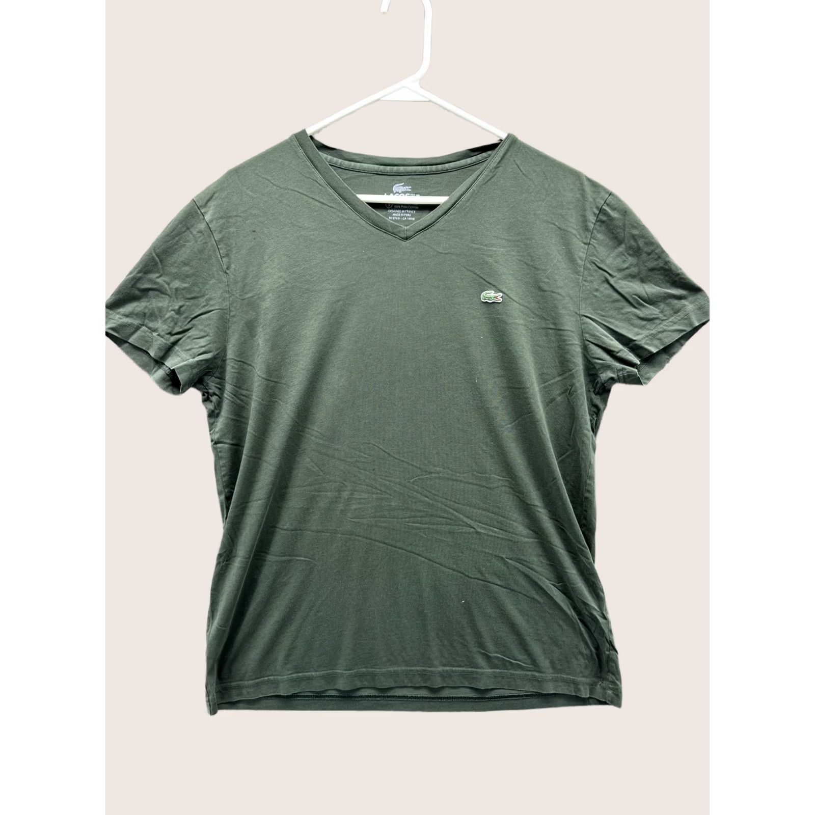 Lacoste Lacoste Mens Shirt Green Pima Cotton V Neck Logo Tee Tagless Size US L / EU 52-54 / 3 - 1 Thumbnail