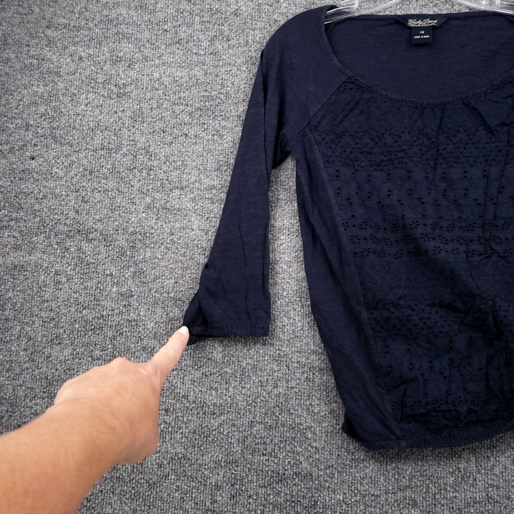 Lucky Brand Lucky Brand Blouse Womens XS Blue Top Lace Sleeve Round Neck Cotton Blend Size XS / US 0-2 / IT 36-38 - 5 Thumbnail