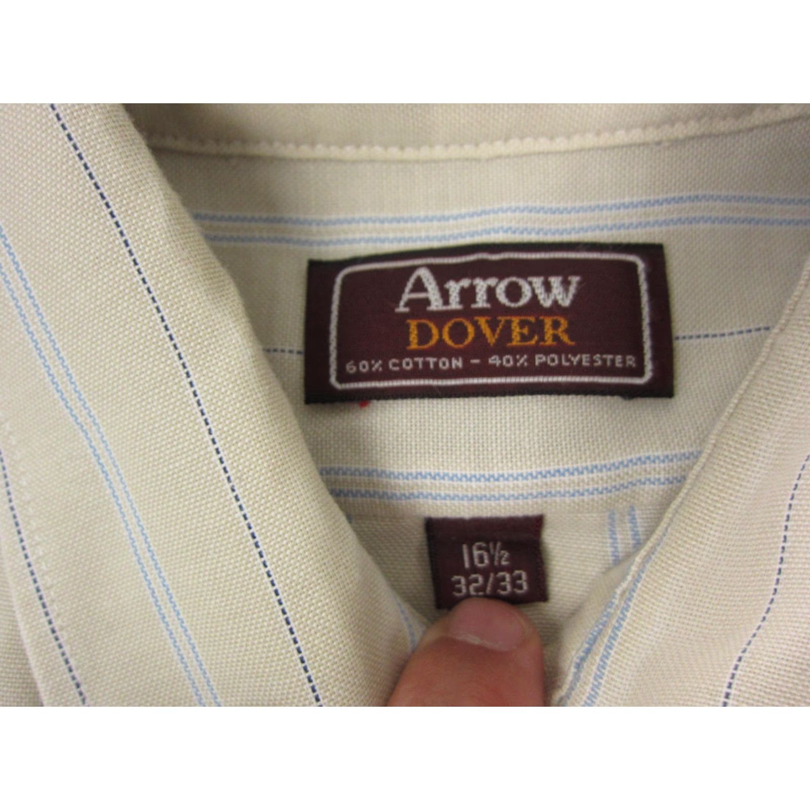 Arrow Vintage Arrow Shirt Adult 16.5 Beige Striped Mens 90s Oxford Casual Button-Up Size US XL / EU 56 / 4 - 3 Thumbnail