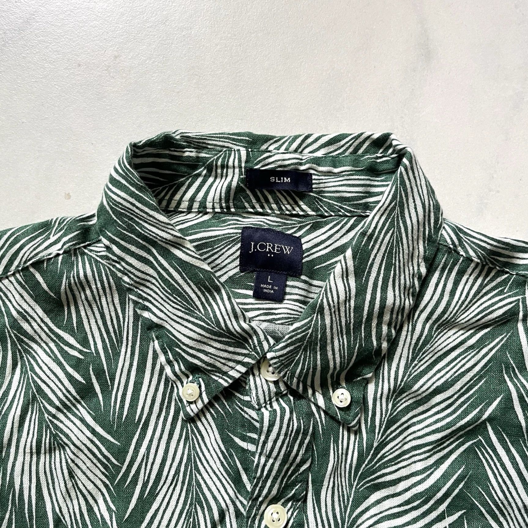 J.Crew J.CREW Linen Shirt Green Mens Button-Up Slim Fit Short Sleeve Large Spring Summer Casual Workwear Size US L / EU 52-54 / 3 - 2 Thumbnail