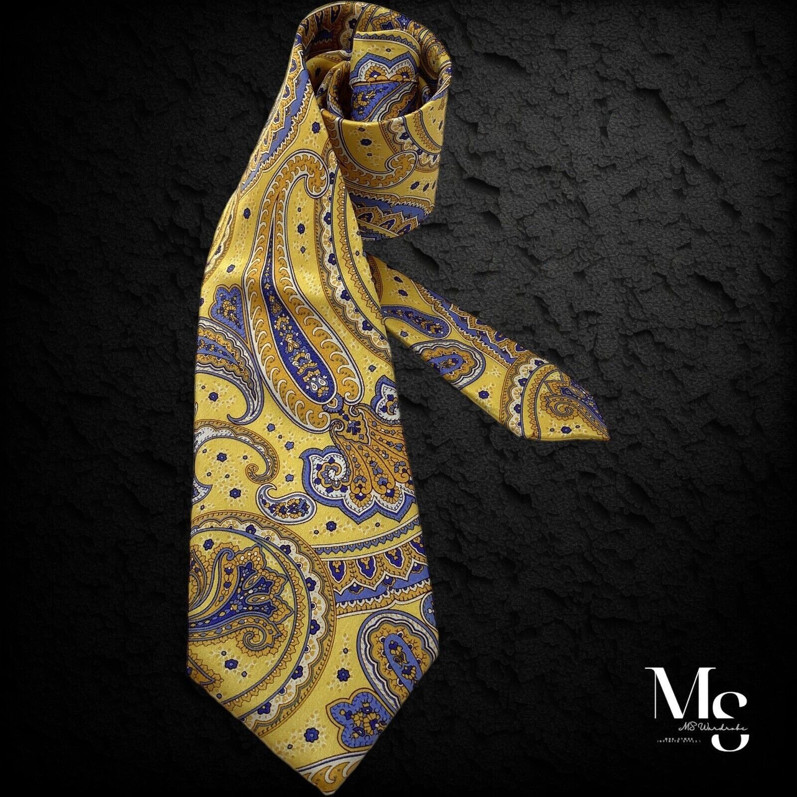 Croft & Barrow CROFT & BARROW Yellow Paisley Hand Made Tie W: 3.25" EX COND Size ONE SIZE - 1 Thumbnail