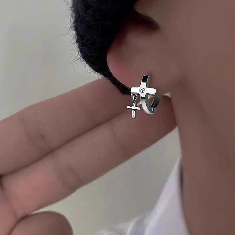Jewelry × Sterling Silver Cross One pairs Future Earrings Gothic Punk Chrome Jewelry Size ONE SIZE - 2 Thumbnail