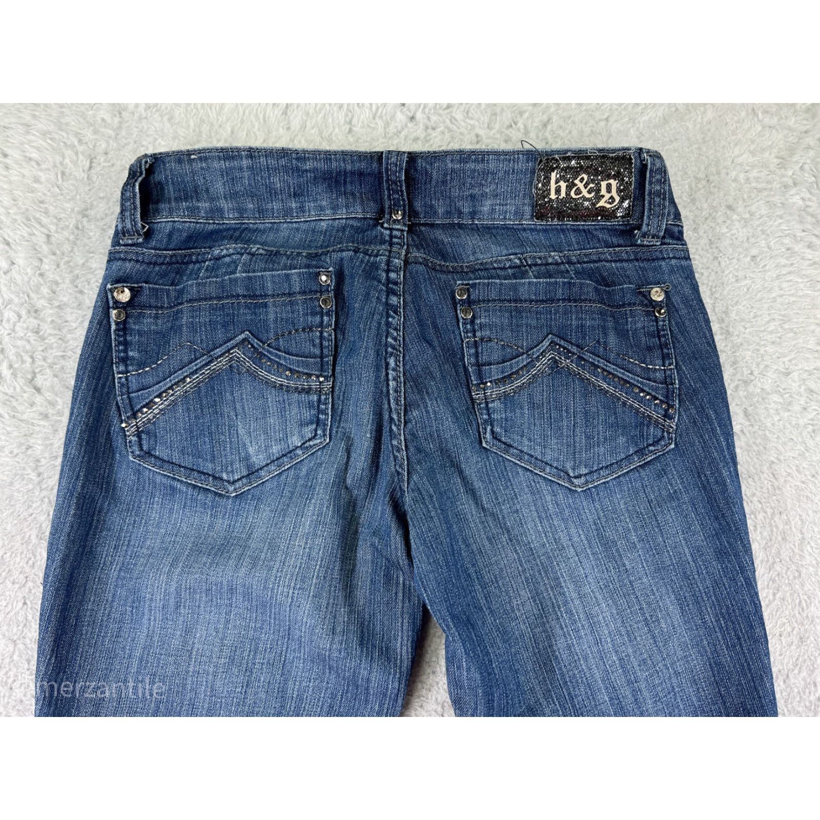 Vintage H&G Jeans Womens 7 Blue Denim Flared Embellish Embroidered Cotton Blend Size 28" / US 6 / IT 42 - 3 Thumbnail