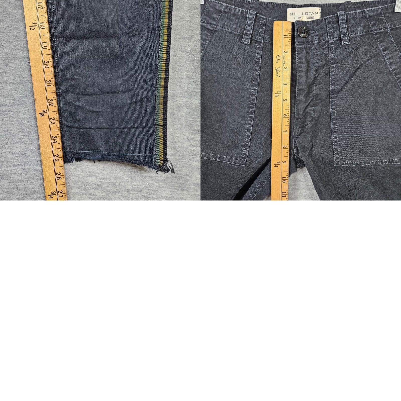 Nili Lotan Nili Lotan Pants Women’s Size 2 Black Ankle Straight Side Stripe Tape Fray Hem Cotton Elastane Size 26" / US 2 / IT 38 - 8 Thumbnail