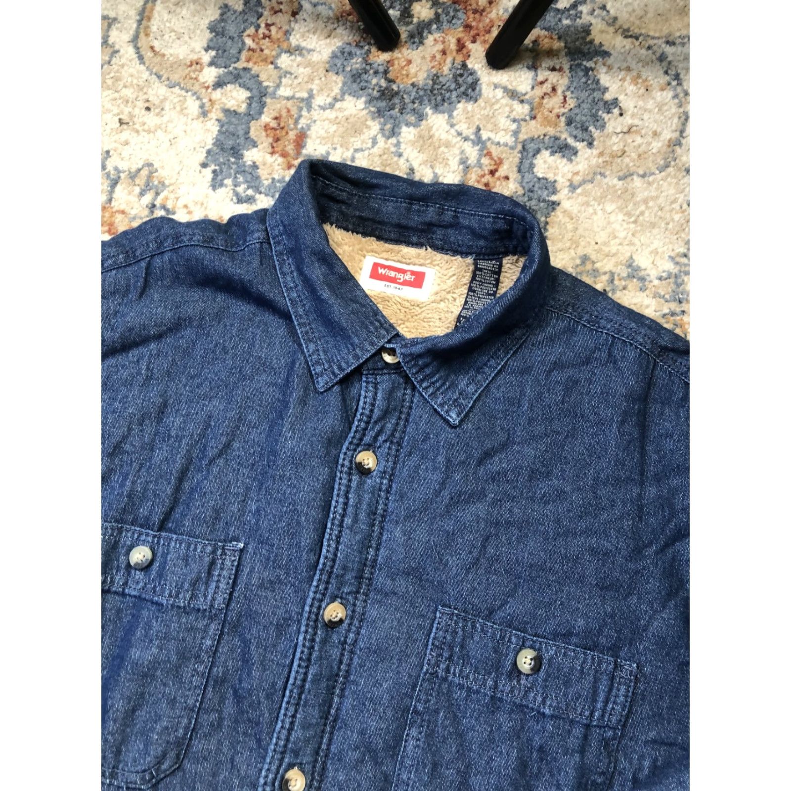 Wrangler VINTAGE Wrangler Jacket Mens XL Blue Sherpa Lined Denim Button Up Western Workwear Cozy Size US XL / EU 56 / 4 - 6 Thumbnail