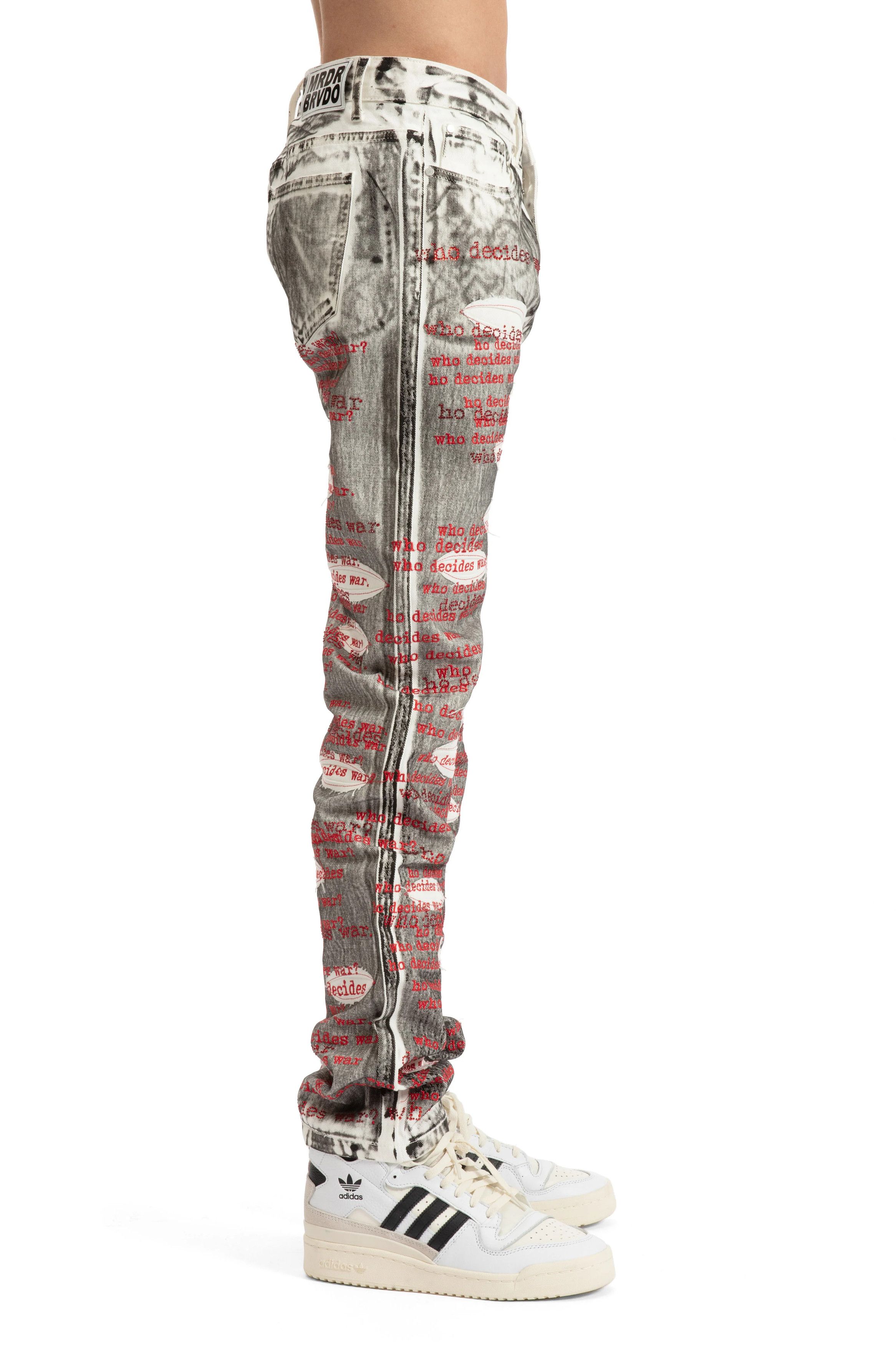 Who Decides War o1gr1nt0525 Flocked Scripture Denim in Grey Size US 26 / EU 42 - 5 Thumbnail