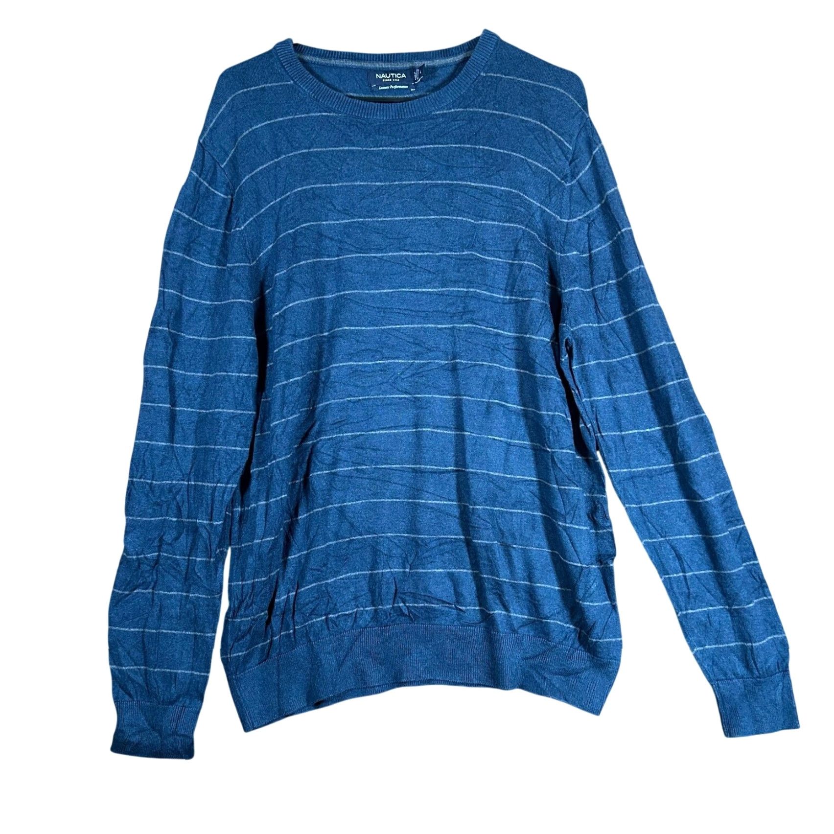 Nautica Nautica Mens Sweater Pullover Striped Blue Modal Blend Large Crew Neck Knit Regular Fit Casual Workwear Mens Size US L / EU 52-54 / 3 - 2 Thumbnail