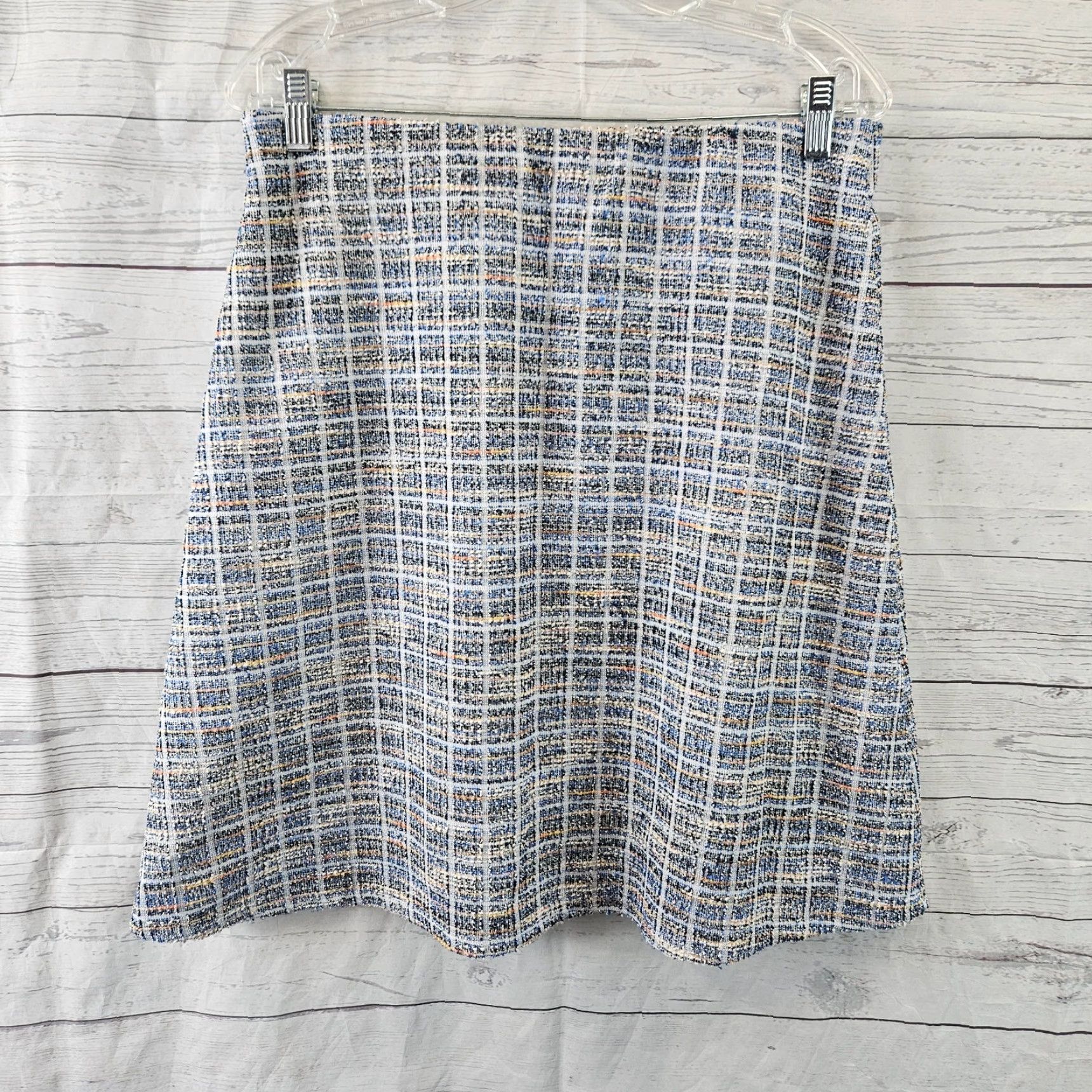 Vintage Margaret M Womens Skirt Sz L Blue Orange Tweed Pull On A-Line Short Polyester Blend N/A Size 36" / US 14 / IT 50 - 3 Thumbnail