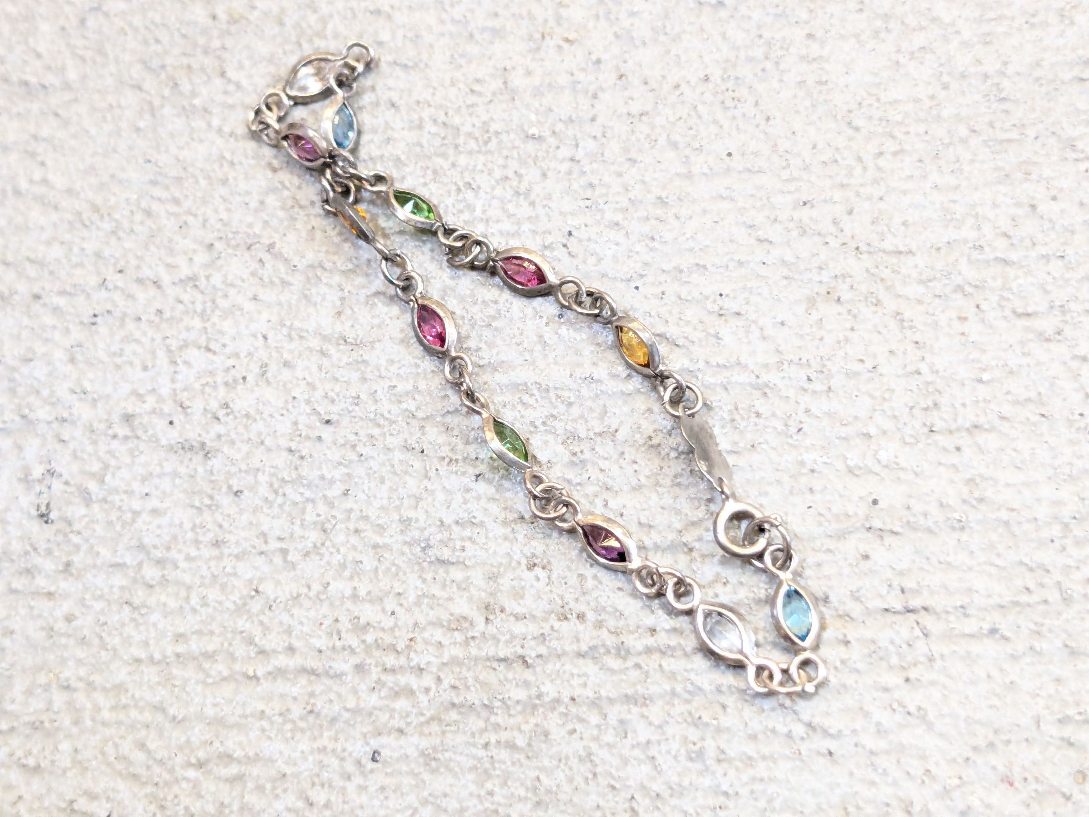 Jewelry Vintage Sterling Silver Bracelet 7.75" Marquise Rainbow Size ONE SIZE - 6 Thumbnail