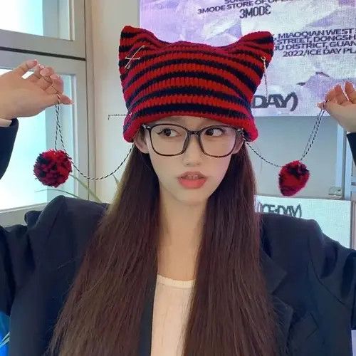 Other Winter Devil Striped Knitted Beanie Hat Size ONE SIZE - 1 Thumbnail
