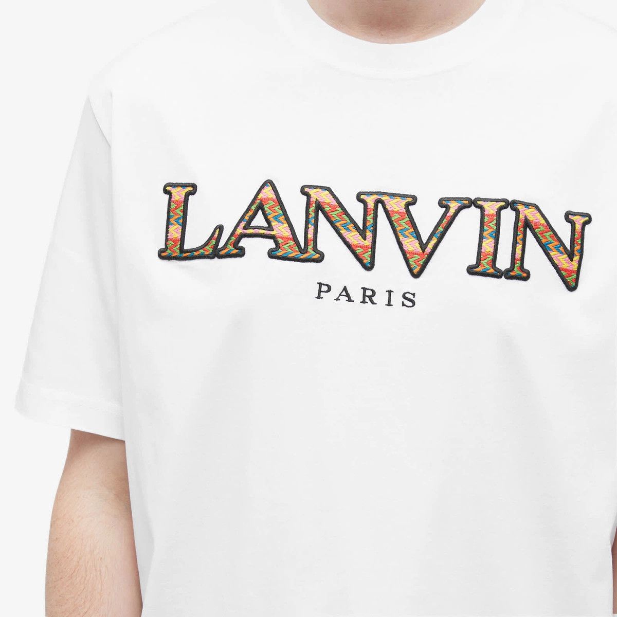 Lanvin oc11z0426 Logo Embroidered Cotton T-Shirt in White Size US L / EU 52-54 / 3 - 5 Thumbnail