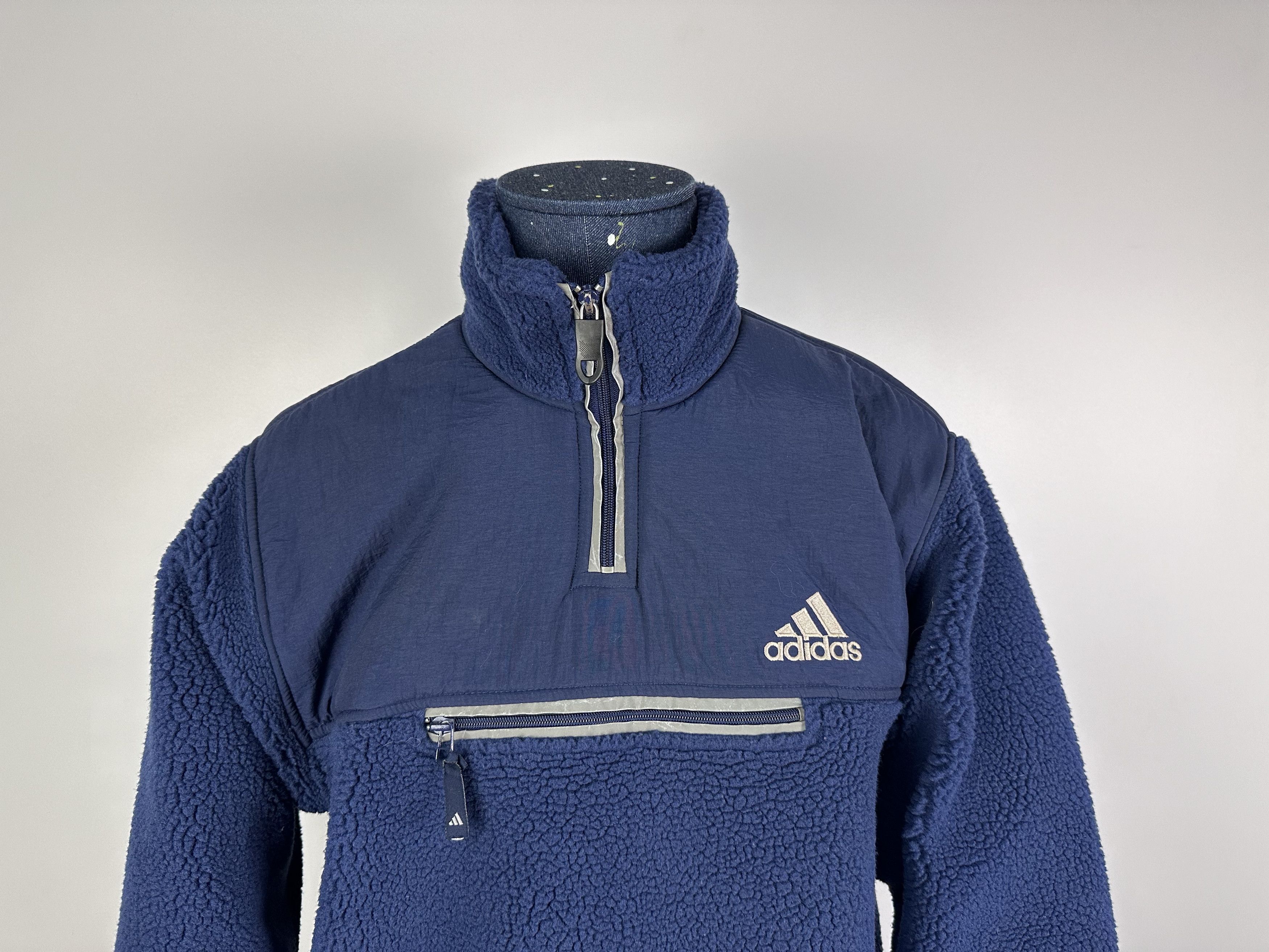 Adidas × Vintage Vintage Adidas Teddy Sherpa Fleece Quarter Zip Jacket Blue M Size US M / EU 48-50 / 2 - 3 Thumbnail