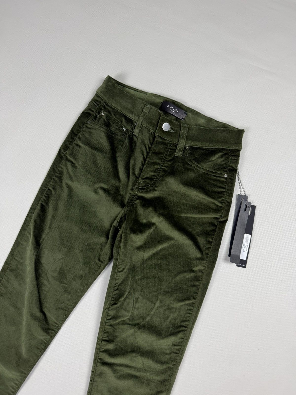 Amiri BNWT Amiri Skinny Stack Military Green Velour Pants Trousers Size 25" / US 0 / IT 36 - 2 Thumbnail