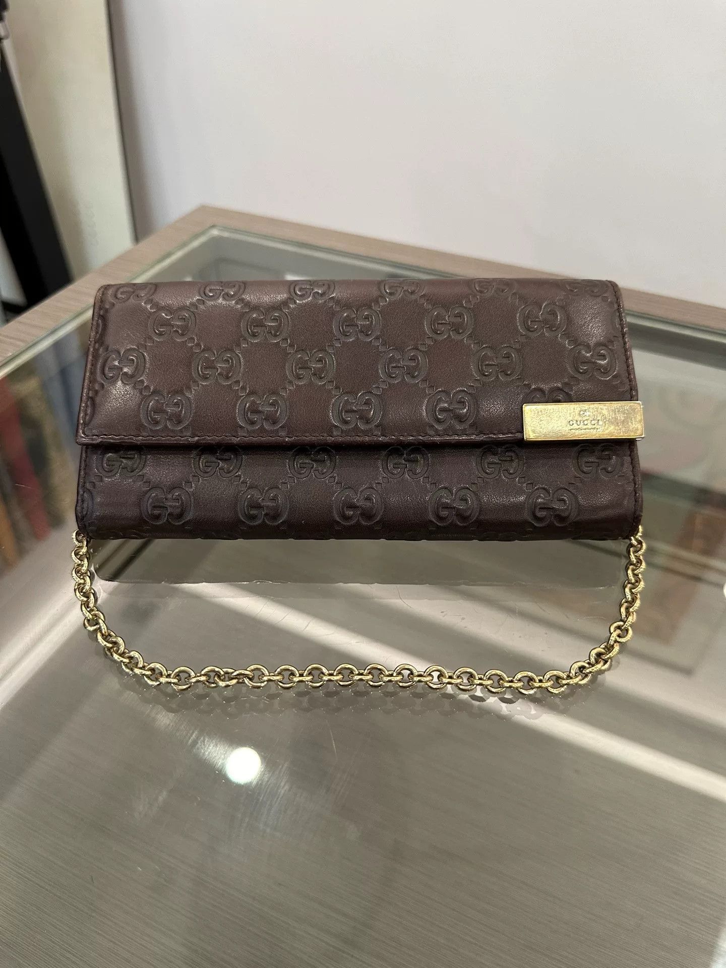Japanese Brand Gucci Brown Double G Logo WOC Chain Bag 19cm Size ONE SIZE - 1 Thumbnail
