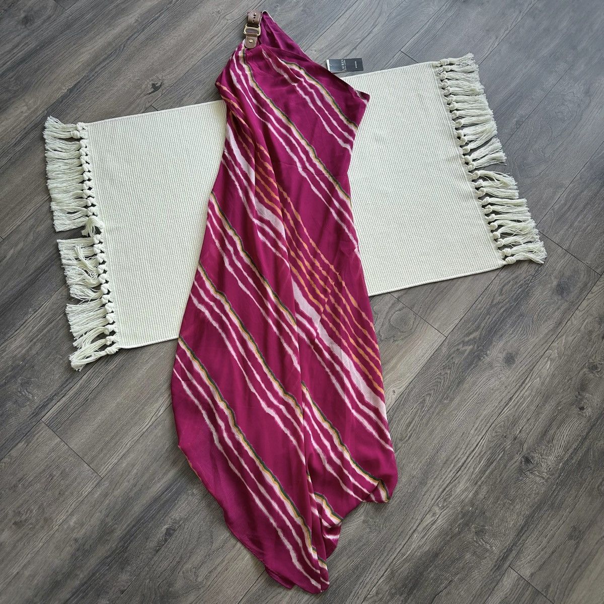 Lauren Ralph Lauren LAUREN RALPH LAUREN Striped One-Shoulder Georgette Dress Size L / US 10 / IT 46 - 1 Thumbnail