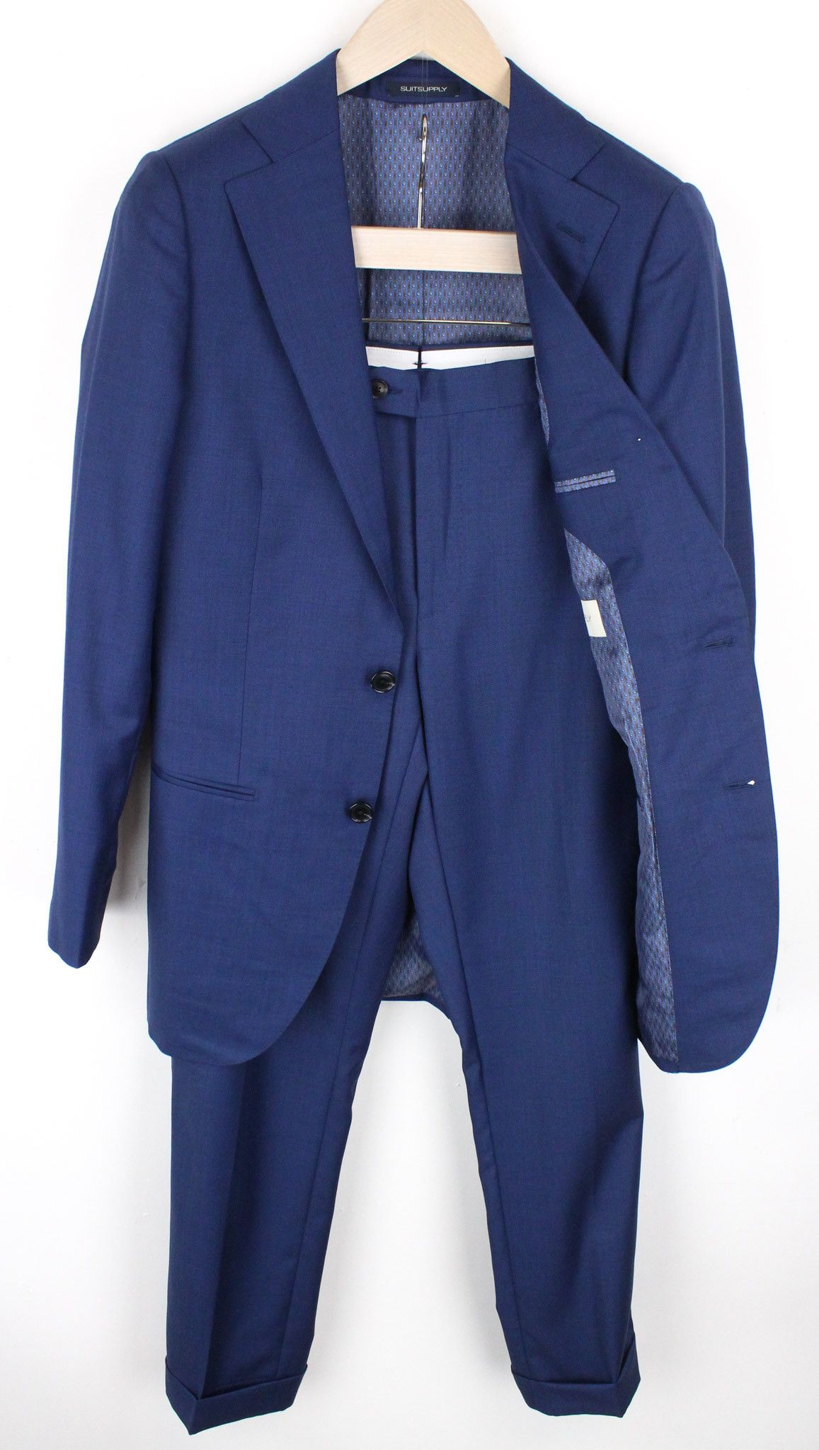 image of Suitsupply La Spalla Uk36L Mid-Bluesharkskin Wool S110S Suit 69140, Men's (Size 36R)