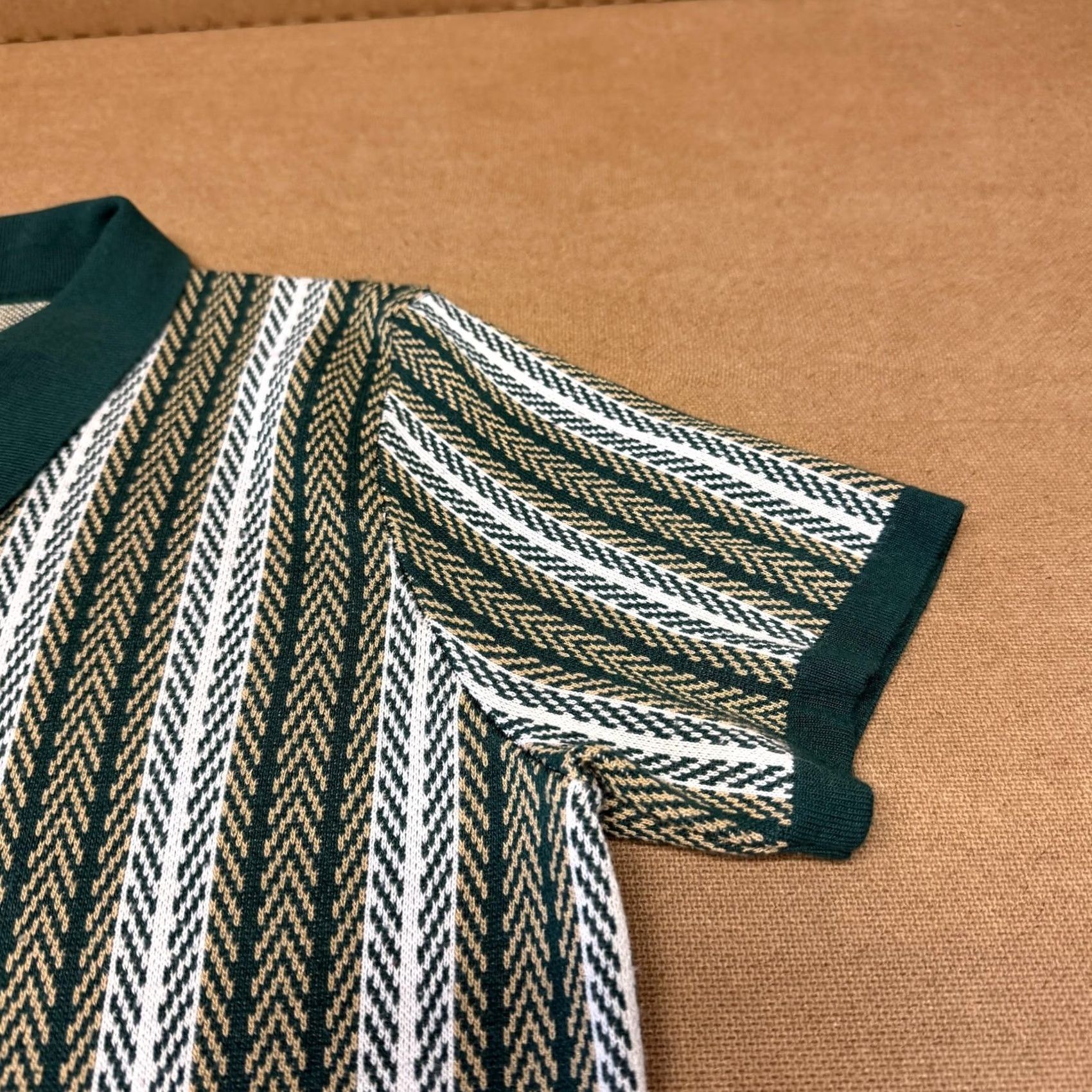Vintage SINRANSINYA Shirt Womens Medium Green Knit Stripe Button Front Short Sleeve Size M / US 6-8 / IT 42-44 - 3 Thumbnail