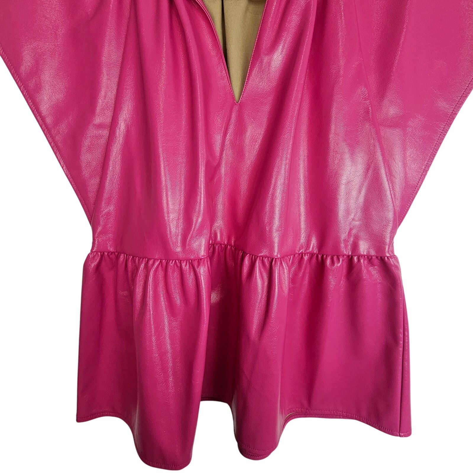 Anthropologie THML Anthropologie Womens Faux Leather Shiny Peplum Top XS Size XS / US 0-2 / IT 36-38 - 3 Thumbnail
