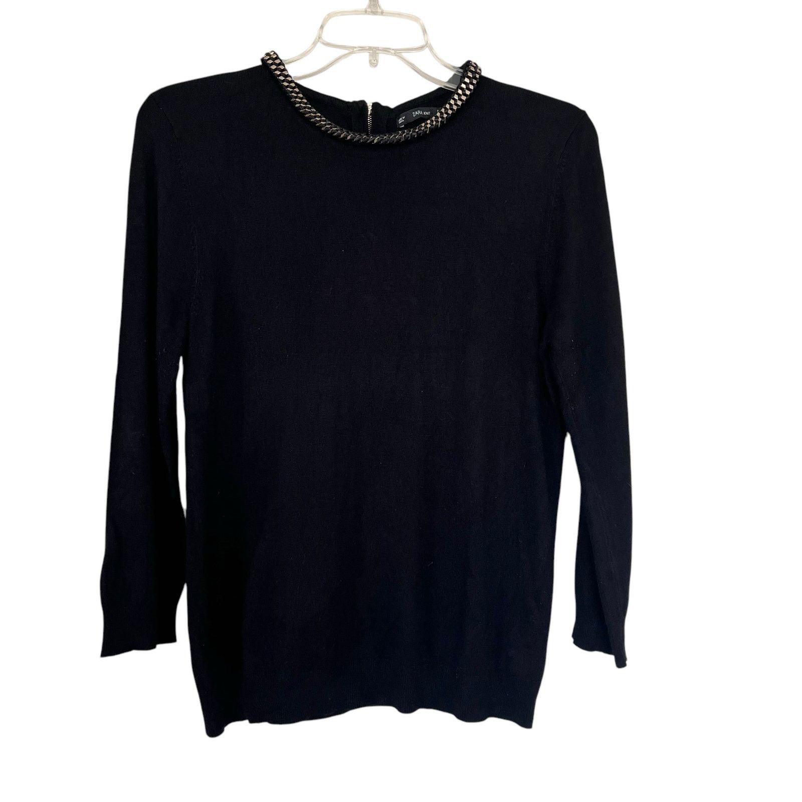Zara Zara Black Knit Long Sleeve Chain Detail Top Size Large Size L / US 10 / IT 46 - 1 Thumbnail