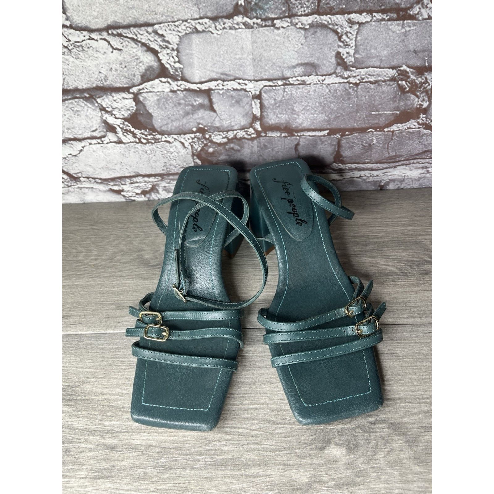 Free People Free People Niki Oasis Teal Blue Leather Strappy Block Heel Size US 8 / IT 38 - 3 Thumbnail