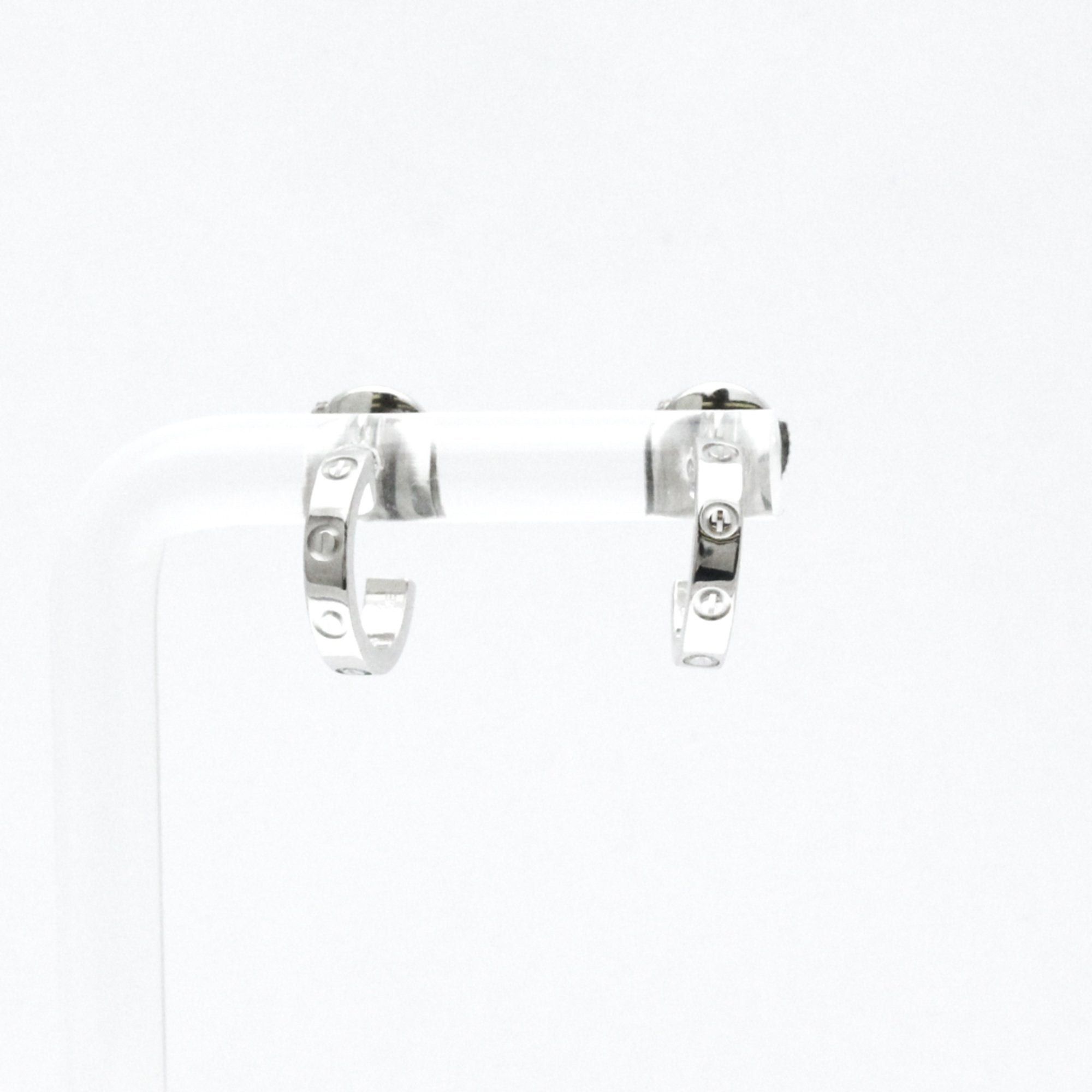 image of Cartier Mini Love Earrings No Stone White Gold [18K] Half Hoop Earrings Silver, Women's