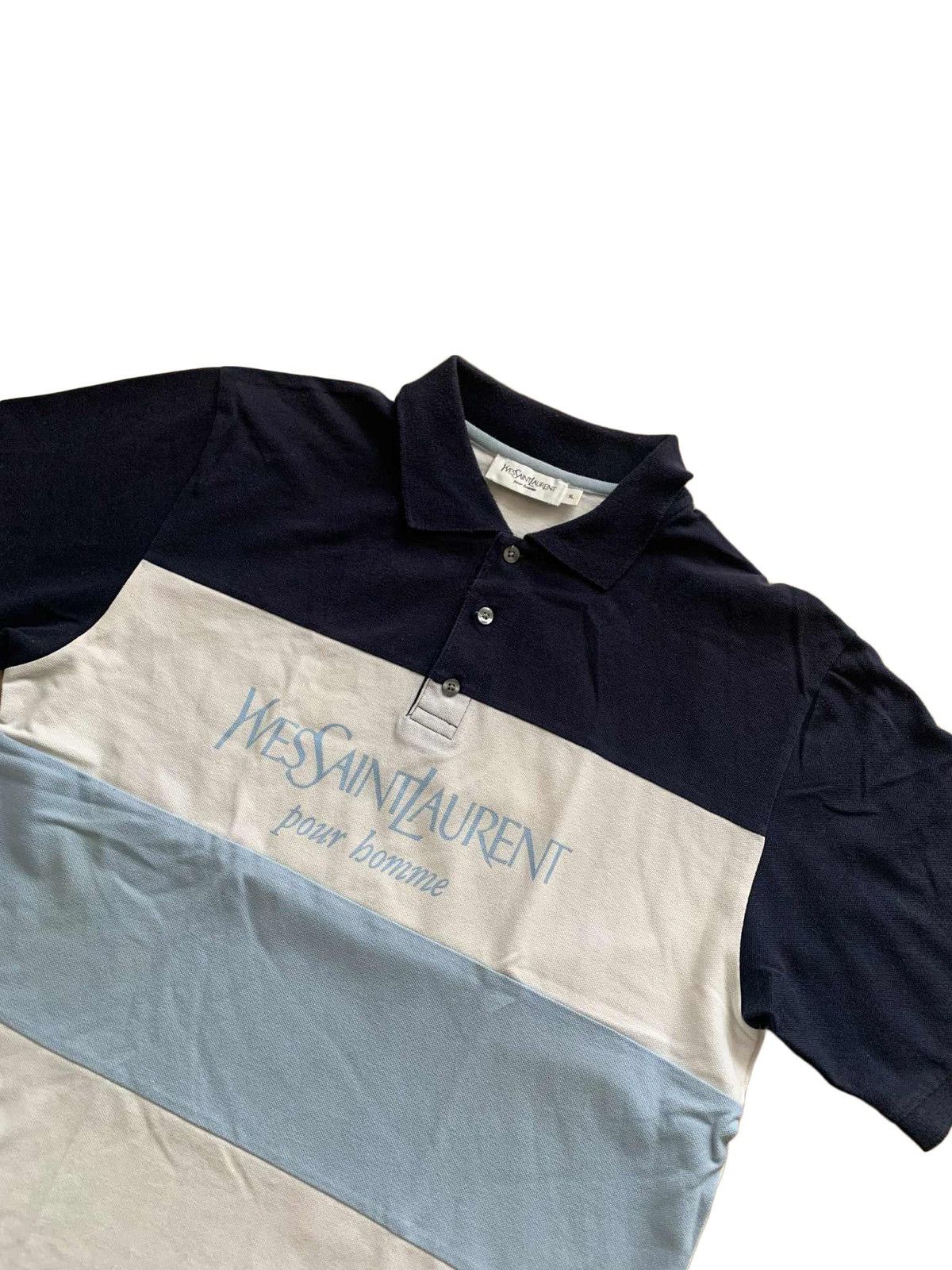 Vintage YSL Yves Saint Laurent Vintage Spellout Striped Polo Shirt Size US XL / EU 56 / 4 - 2 Thumbnail