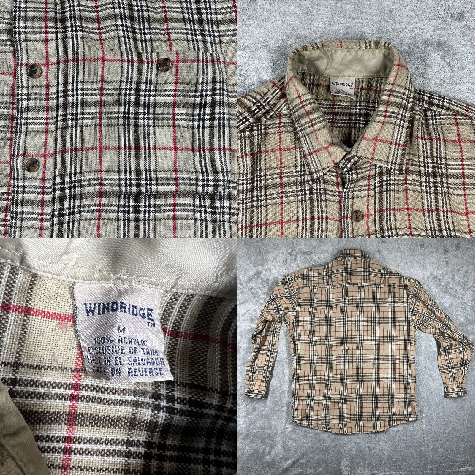 Vintage VINTAGE Windridge Shirt Button-Up Mens Medium Long Sleeve Brown 100% Acrylic Flannel Plaid with Pockets Size US M / EU 48-50 / 2 - 8 Thumbnail