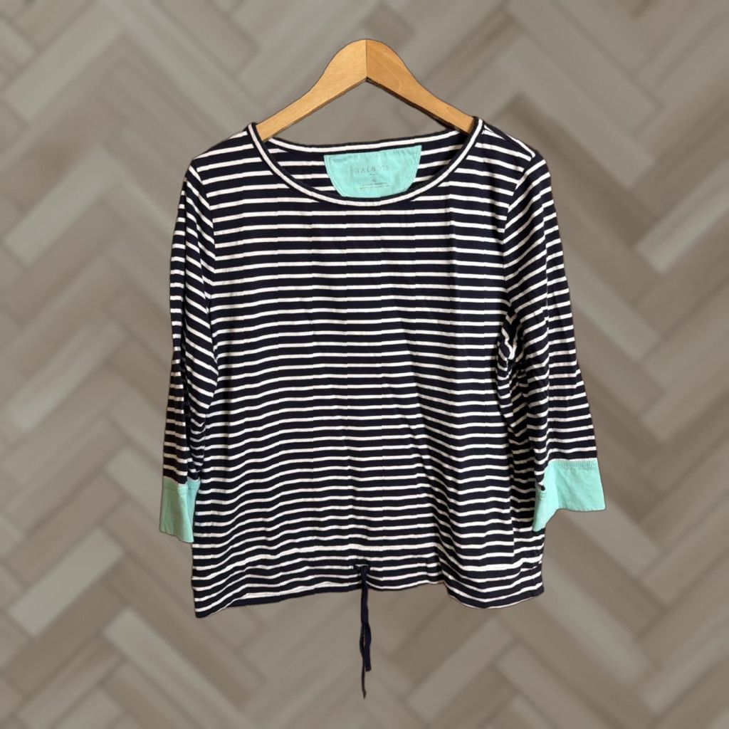 Talbots T by Talbots Blue Pointelle Stripe Raglan Pullover Drawstring Long Sleeve Top XL - Women - T-Shirt - Casual - Regular Fit Size XL / US 12-14 / IT 48-50 - 1 Thumbnail