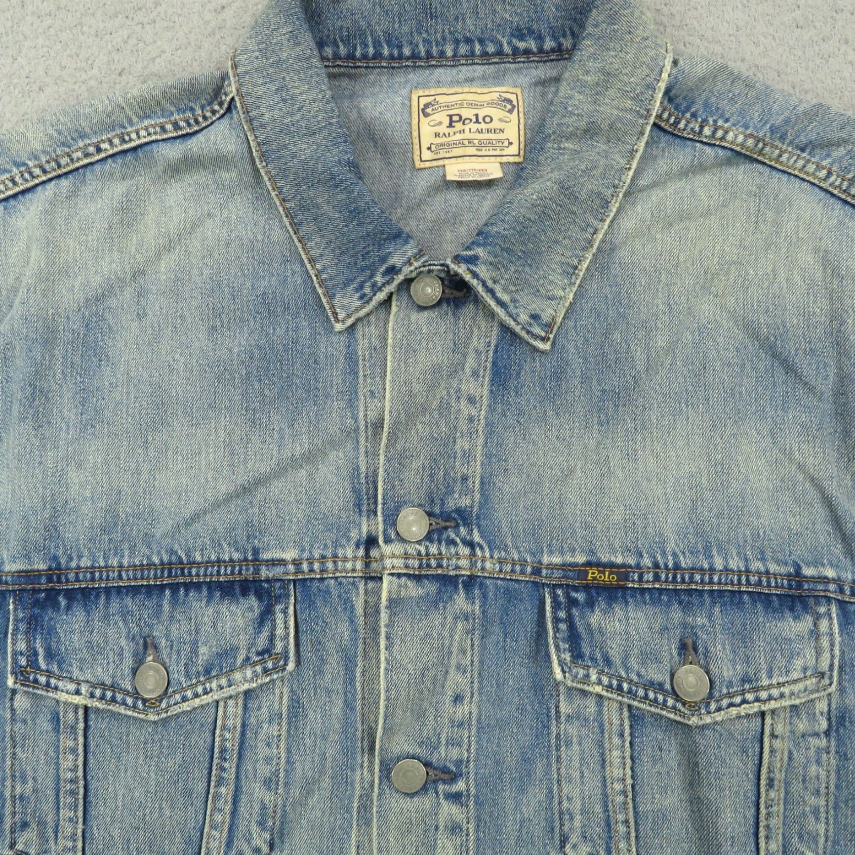 Polo Ralph Lauren Polo Ralph Lauren Jacket 2XB Mens Blue Light Wash Distressed Trucker Biker Moto Denim Jacket Size US XXL / EU 58 / 5 - 4 Thumbnail