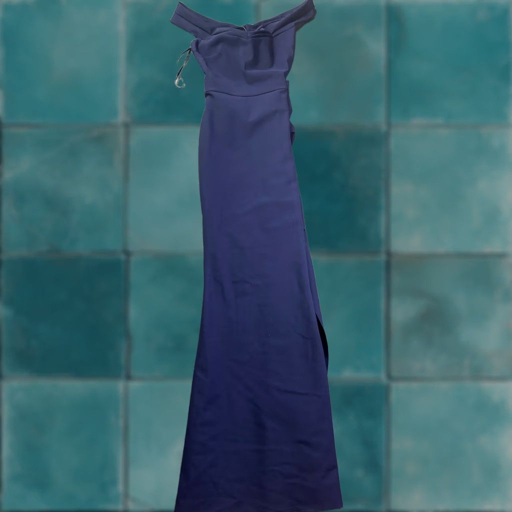 Vintage Chiara Boni La Petite Robe Gown Womens 8 Navy Blue Radoslava Off the Shoulder Long Maxi Cocktail Formal Size ONE SIZE - 1 Thumbnail