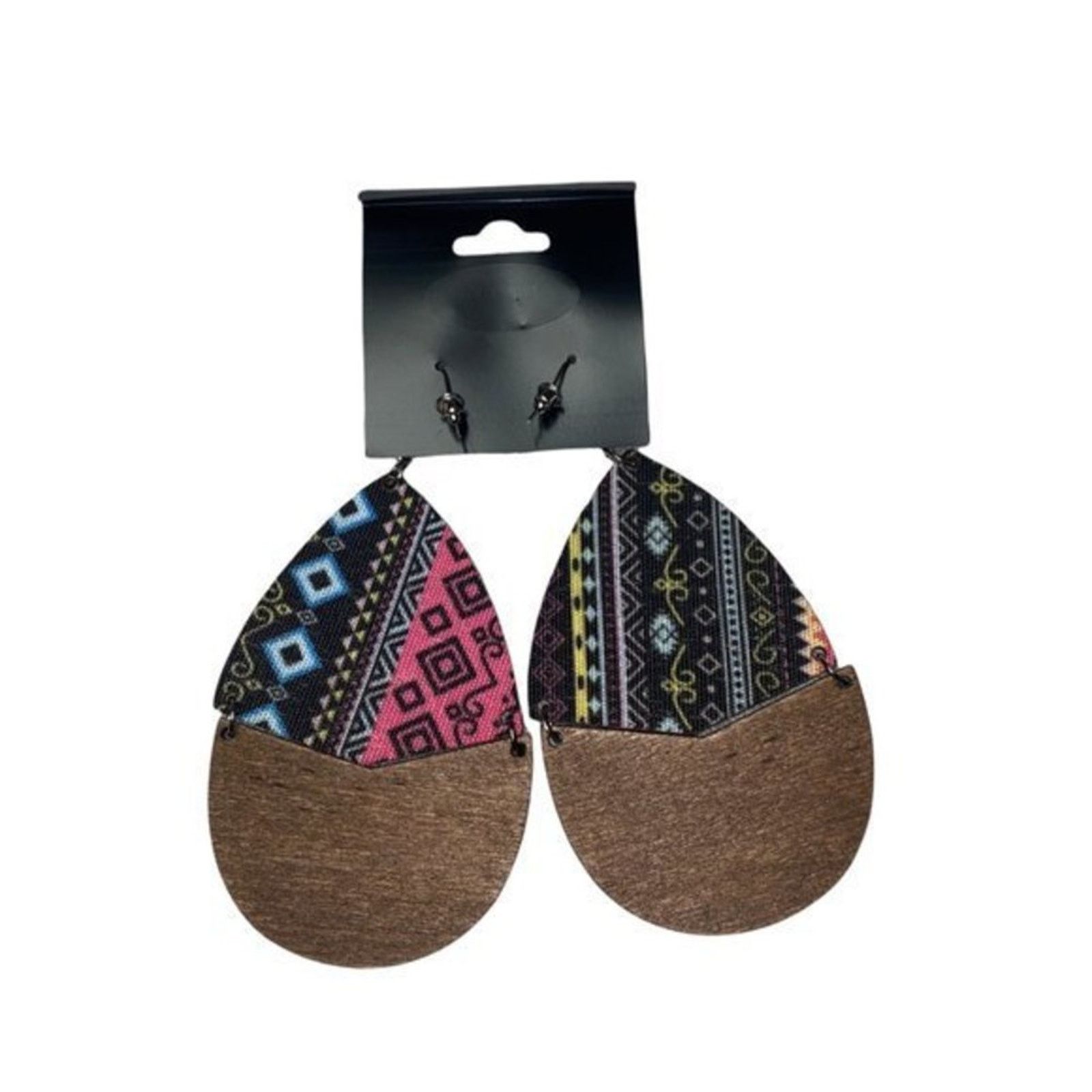 Other NWT Wooden Fabric Covered Boho Aztec Dangle Pink Black Size ONE SIZE - 5 Thumbnail