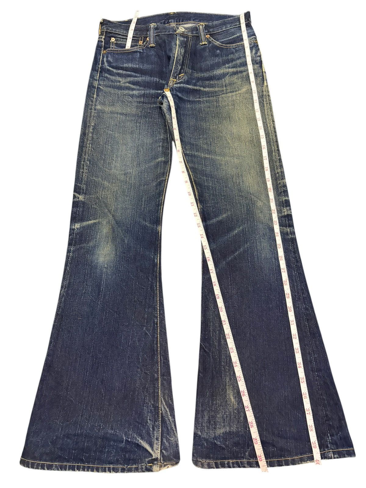 The Flat Head Vintage Flat Head 3006 Mud Wash Distressed Flare Jeans Size US 30 / EU 46 - 8 Thumbnail