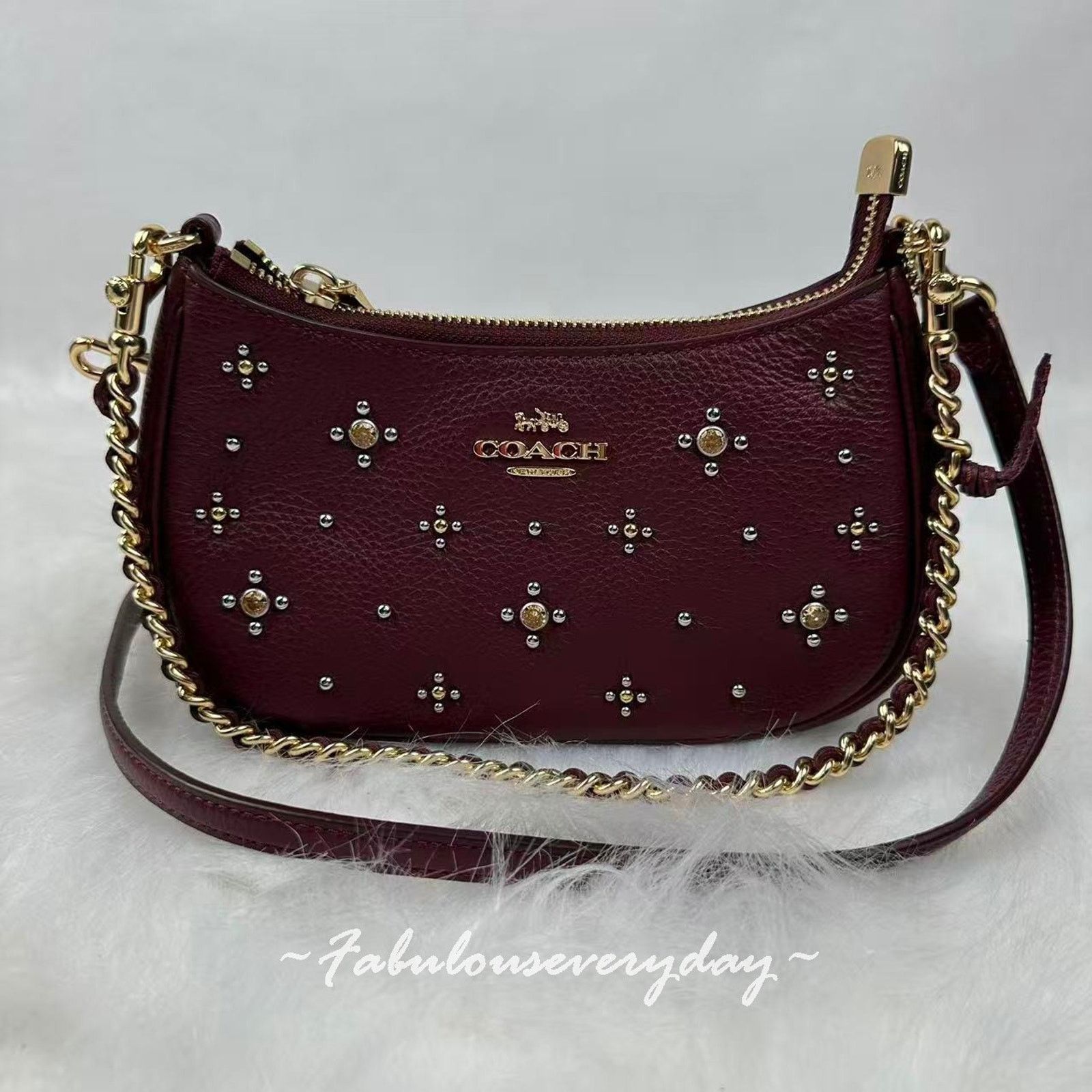 Coach Coach Teri Mini Crossbody Crystals In Leather/Gold/Dark Wine Size ONE SIZE - 2 Thumbnail