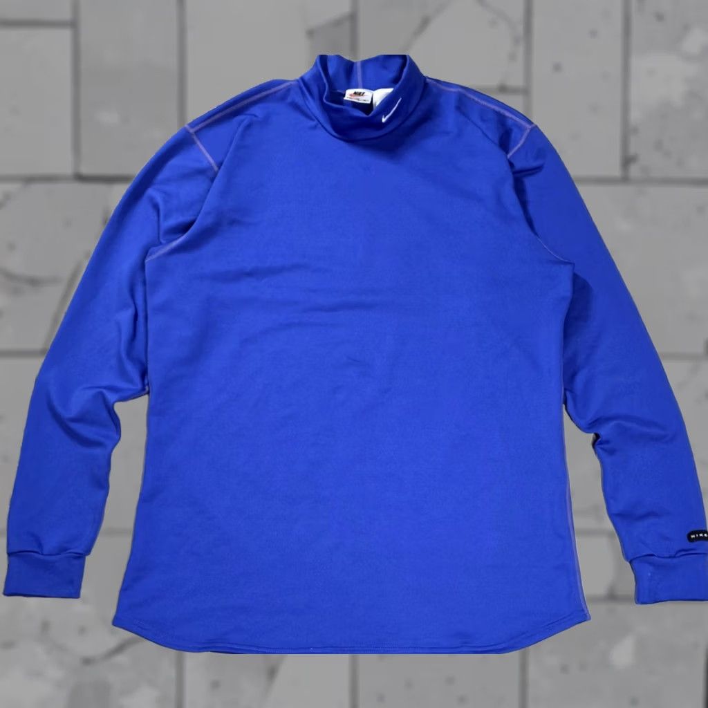 Nike VINTAGE Nike T-Shirt Mens XL Mock Neck Training T-Shirt 90s Blue Royal Blue Nike Dri-Fit) Size US XL / EU 56 / 4 - 1 Thumbnail