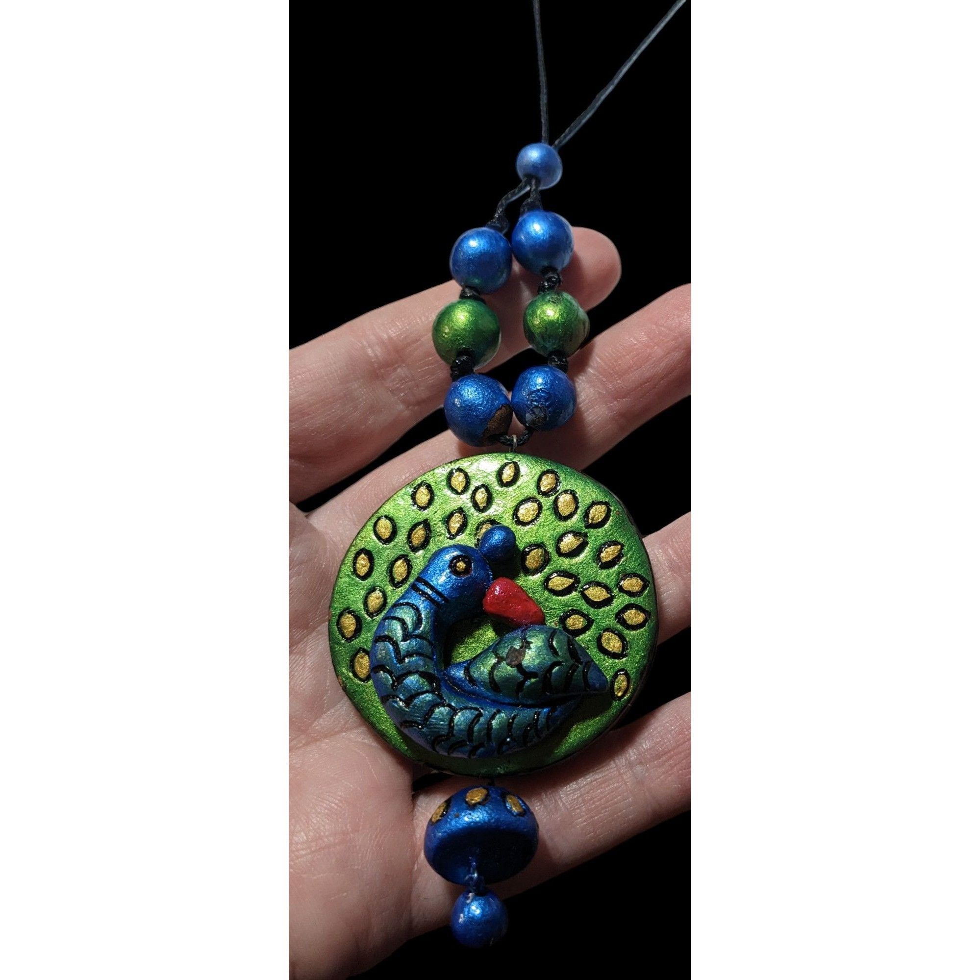 Other Vintage Terra Cotta Medallion Metallic Peacock Pendant Neckl Size ONE SIZE - 4 Thumbnail