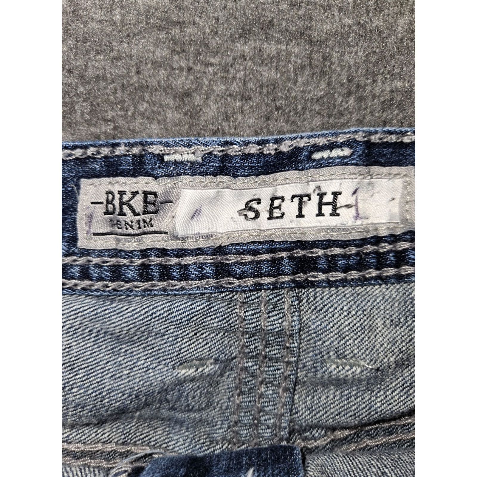 Vintage BKE Seth Jeans Men's 36S Straight Leg Blue Denim Thick Stitch Stretch Preppy Size US 36 / EU 52 - 2 Thumbnail