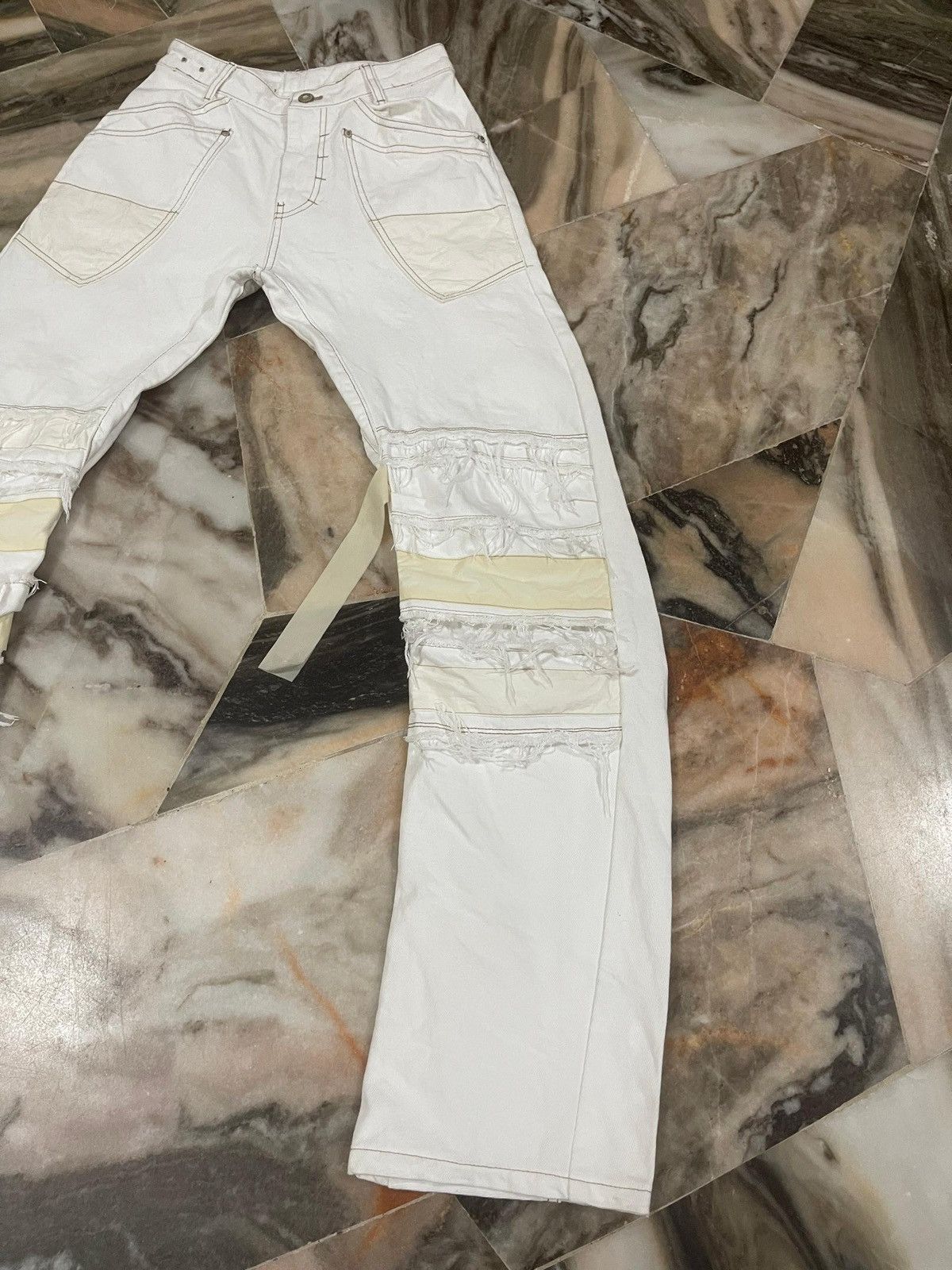 POST ARCHIVE FACTION (PAF) CARNET ARCHIVE - HUMAN-SHELL DESTROYED TROUSERS WHITE Size US 27 - 9 Thumbnail
