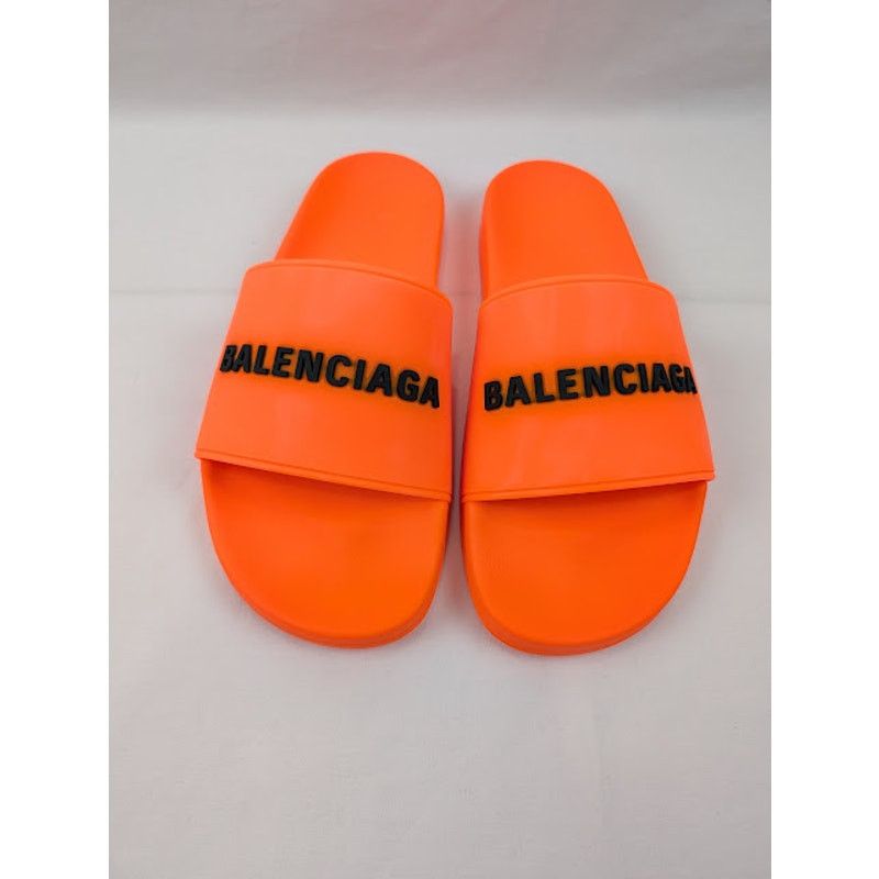 Balenciaga o1rshd1 Pool Smoth Fluo Rubber Logo Slides Flue Orange/Black Size US 12 / EU 45 - 14 Thumbnail