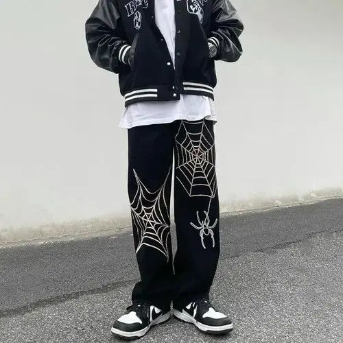 VIBE Embroidery Spider Web Straight Casual Jeans Size US 32 / EU 48 - 3 Thumbnail