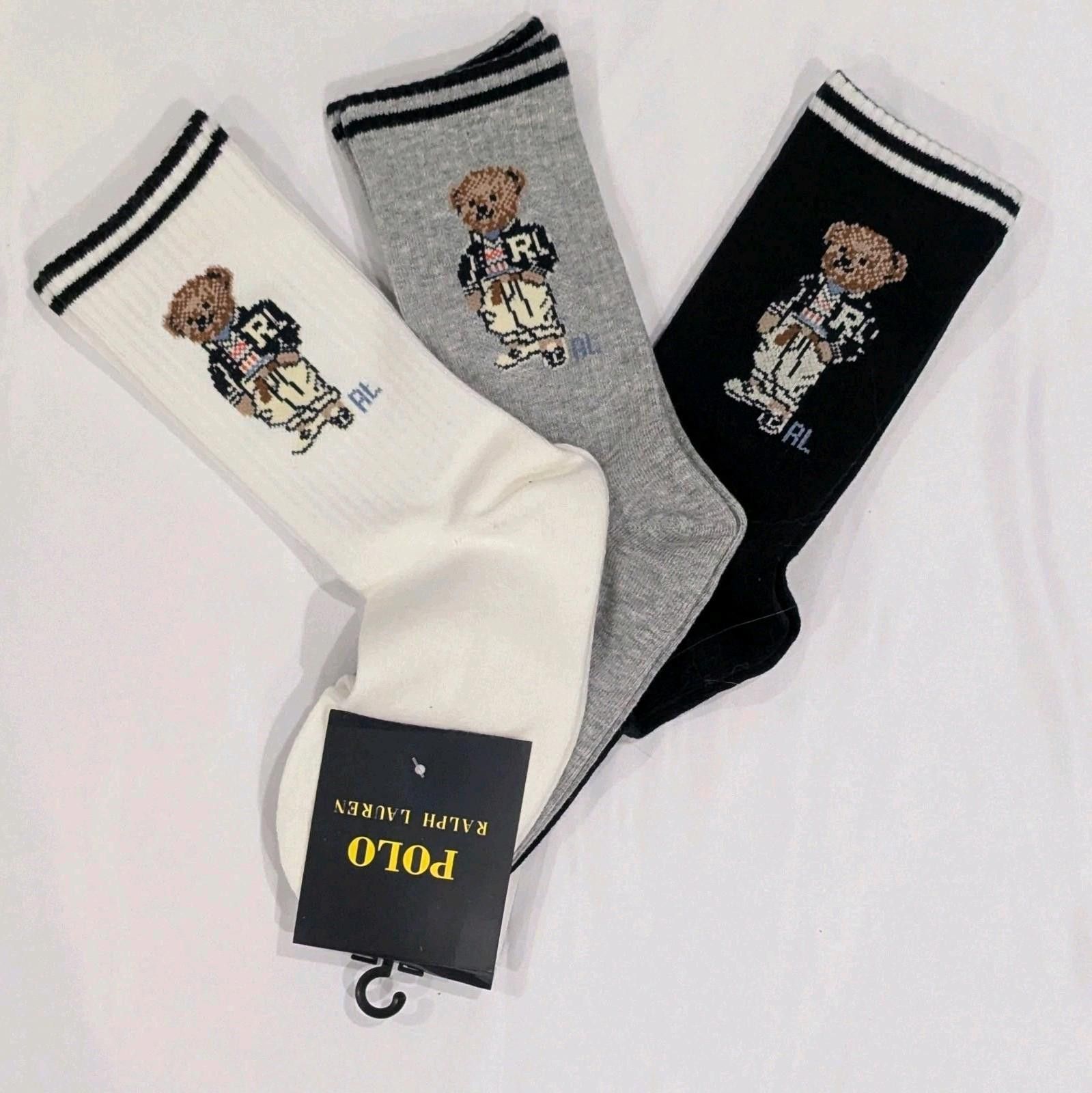Polo Ralph Lauren 3 Pairs Ralph Lauren Polo Bear Crew Socks – Unisex Size ONE SIZE - 2 Thumbnail