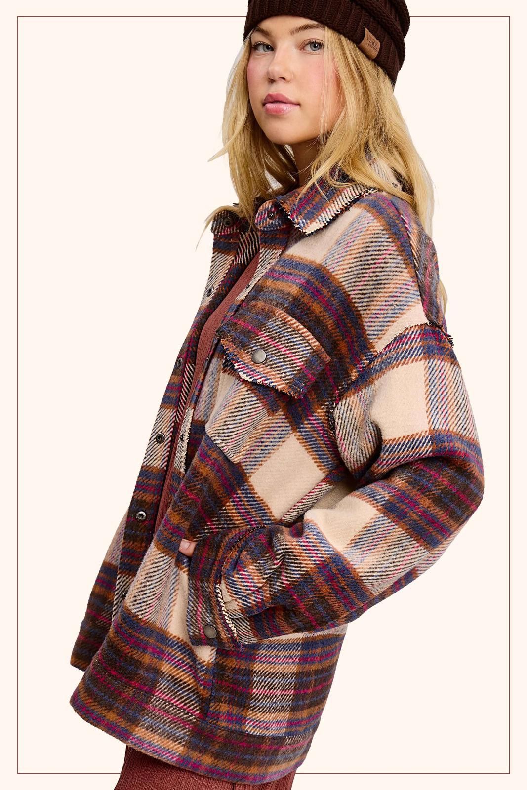 La Milano Loose Fit Plaid Button Down Shacket with Pockets Size S / US 4 / IT 40 - 4 Thumbnail